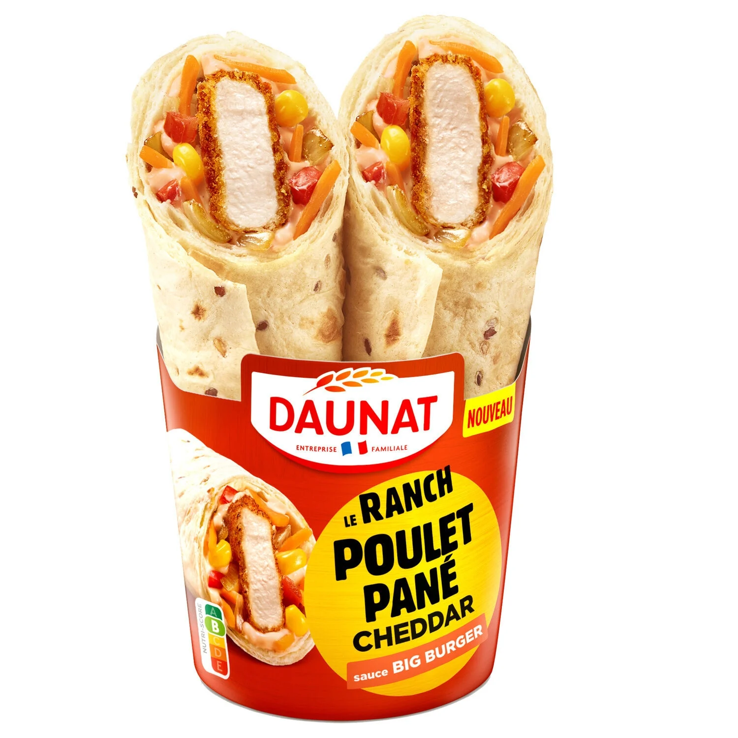 ब्रेडेड चिकन चिकन चेडर सॉस बिग बर्गर 180g लपेटें - Daunat