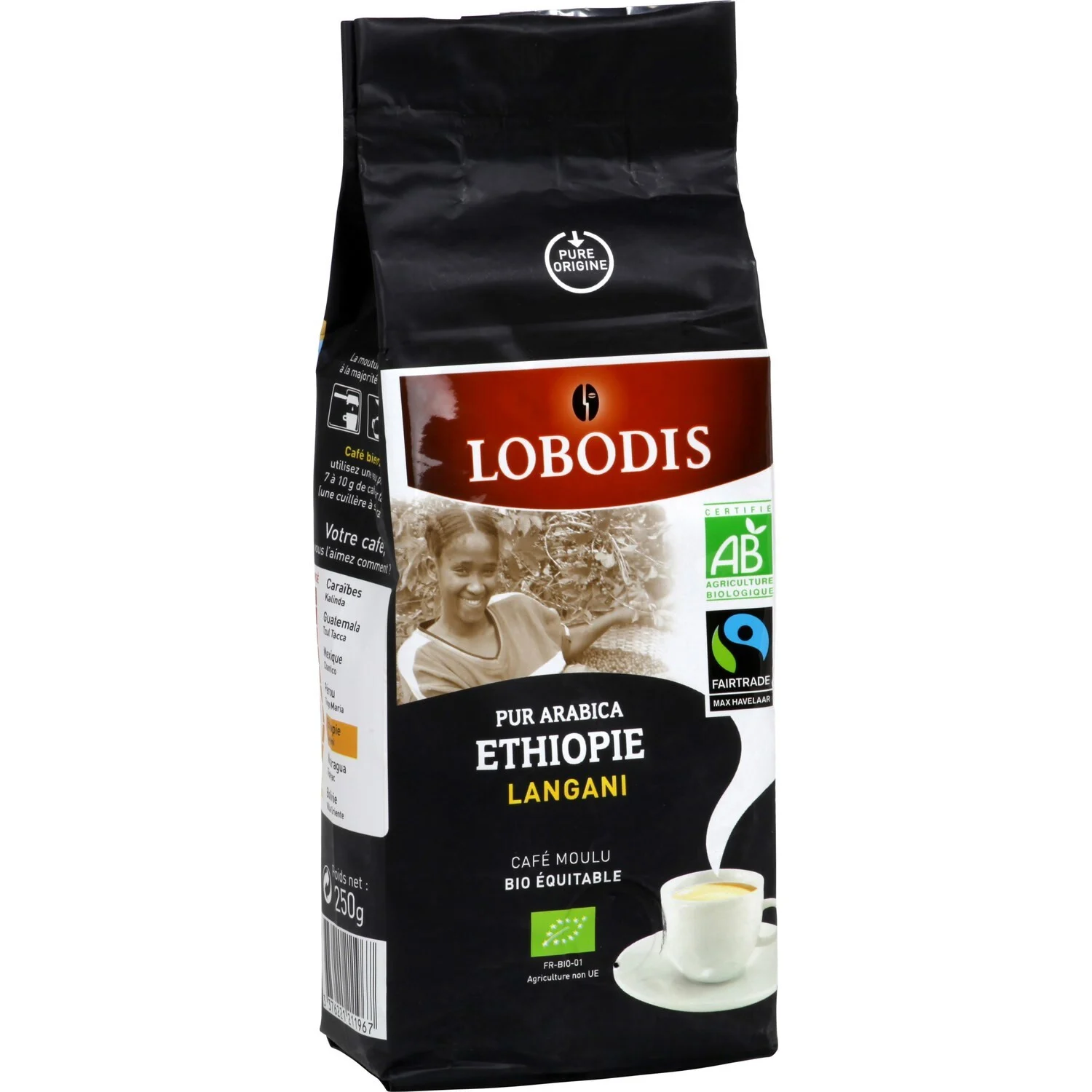 Organic Ground Coffee Ethiopia Langani Pure Arabica 250g - Lobodis