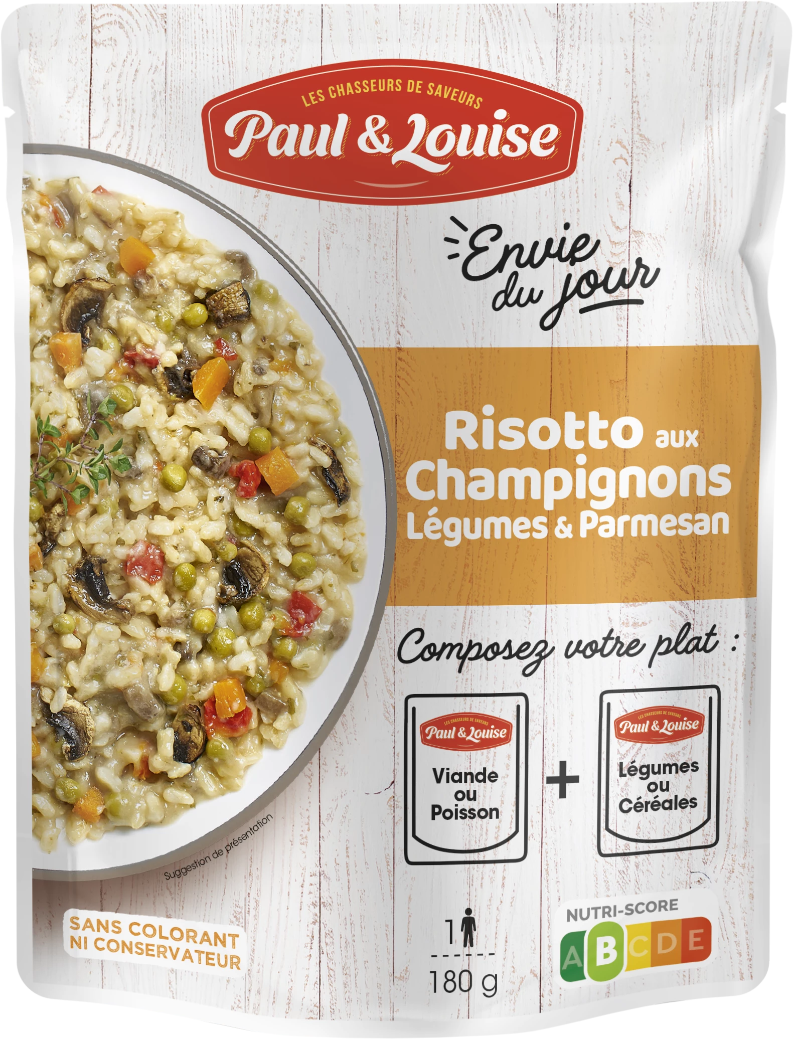 Risotto aux Champignons Légumes & Parmesan, 180g - PAUL&LOUISE