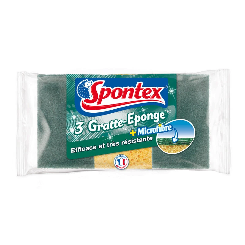 Gratte éponge + microfibre x3 - SPONTEX