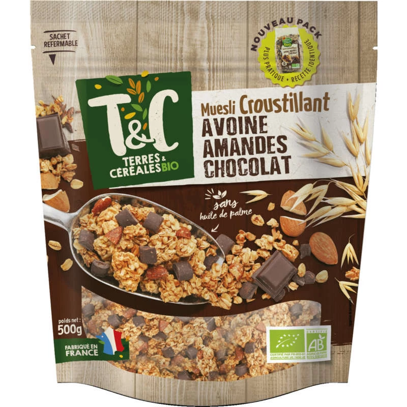 Muesli Avoine Amandes Chocolat Bio 500g - TERRES ET CEREALES