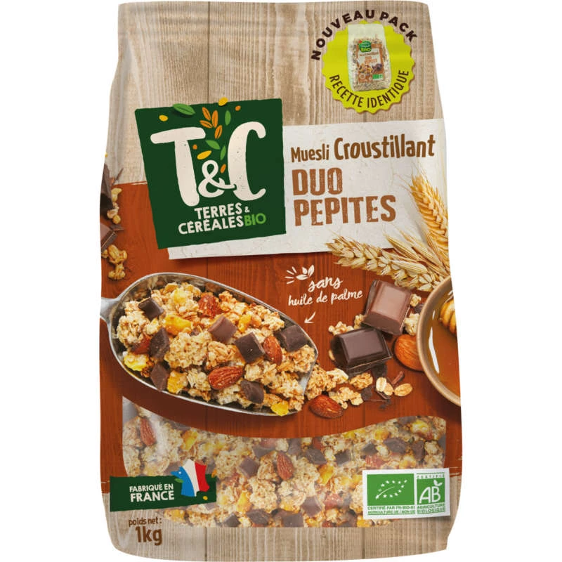 Muesli croustillant duo pépite Bio 1kg - TERRES ET CEREALES