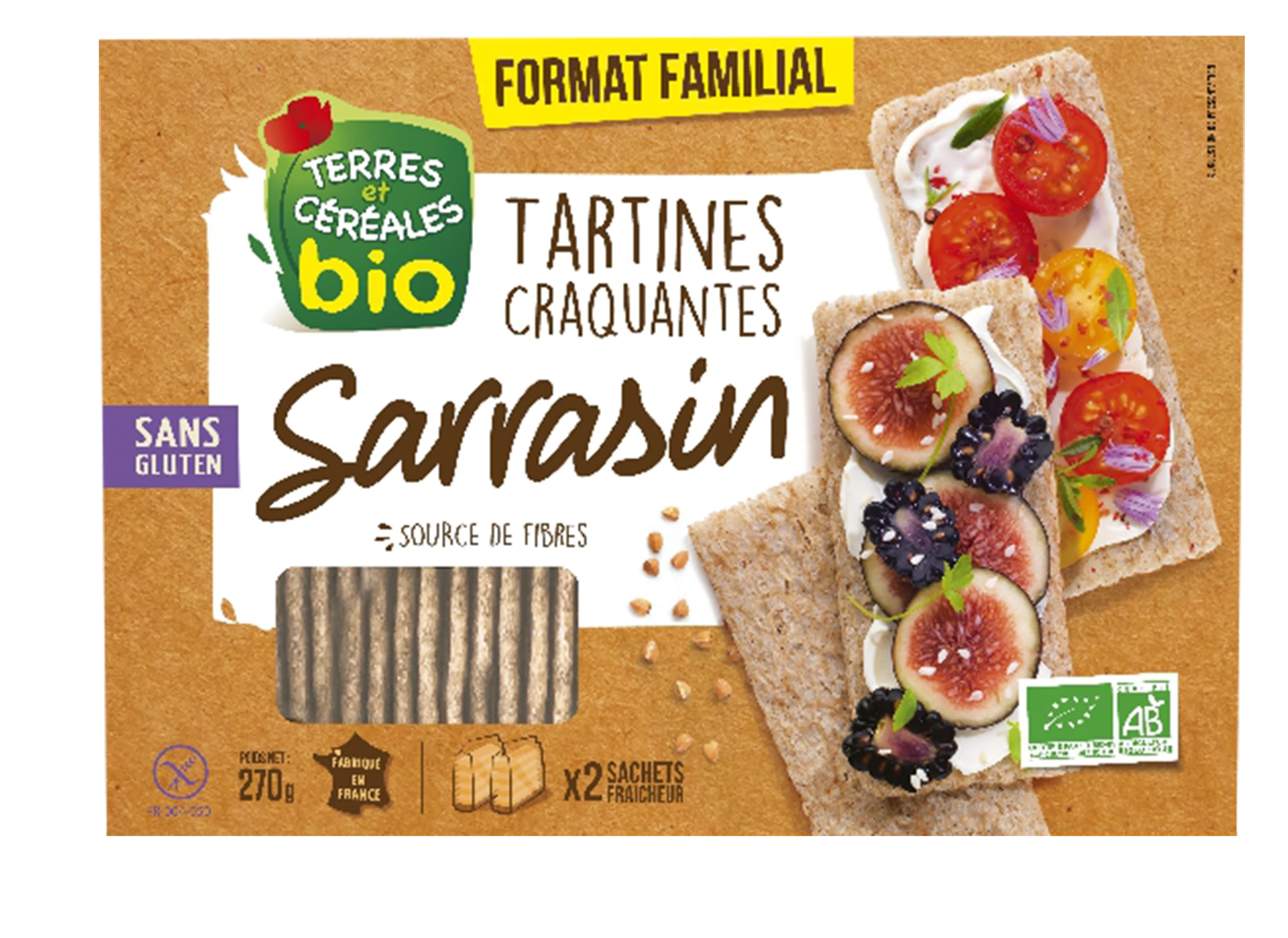 Tostada crujiente de trigo sarraceno ecológico sin gluten, 270g, TIERRA Y CEREALES