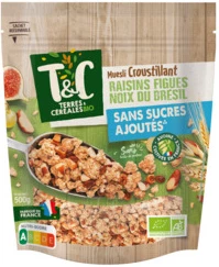 Muesli croccante con uva, fichi e noci del Brasile senza zuccheri aggiunti, 500g, TERRA E CEREALI