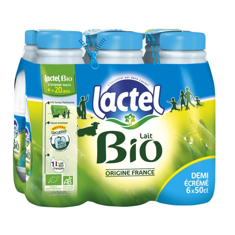 Organic semi-skimmed milk 6x50cl - LACTEL