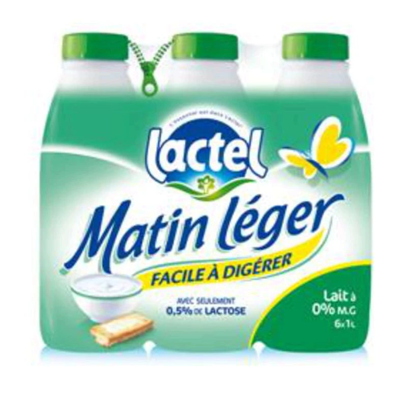 Lait matin léger facile à digérer 0% M.G 6x1L - LACTEL