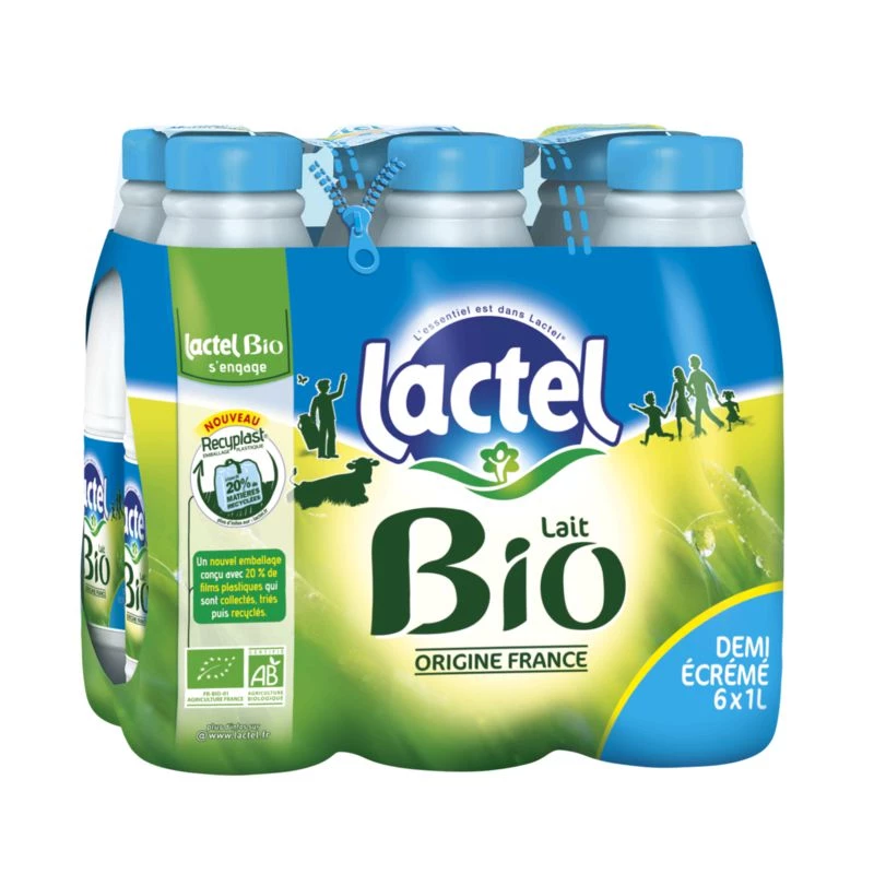 Lait demi-écrémé Bio 6x1L - LACTEL