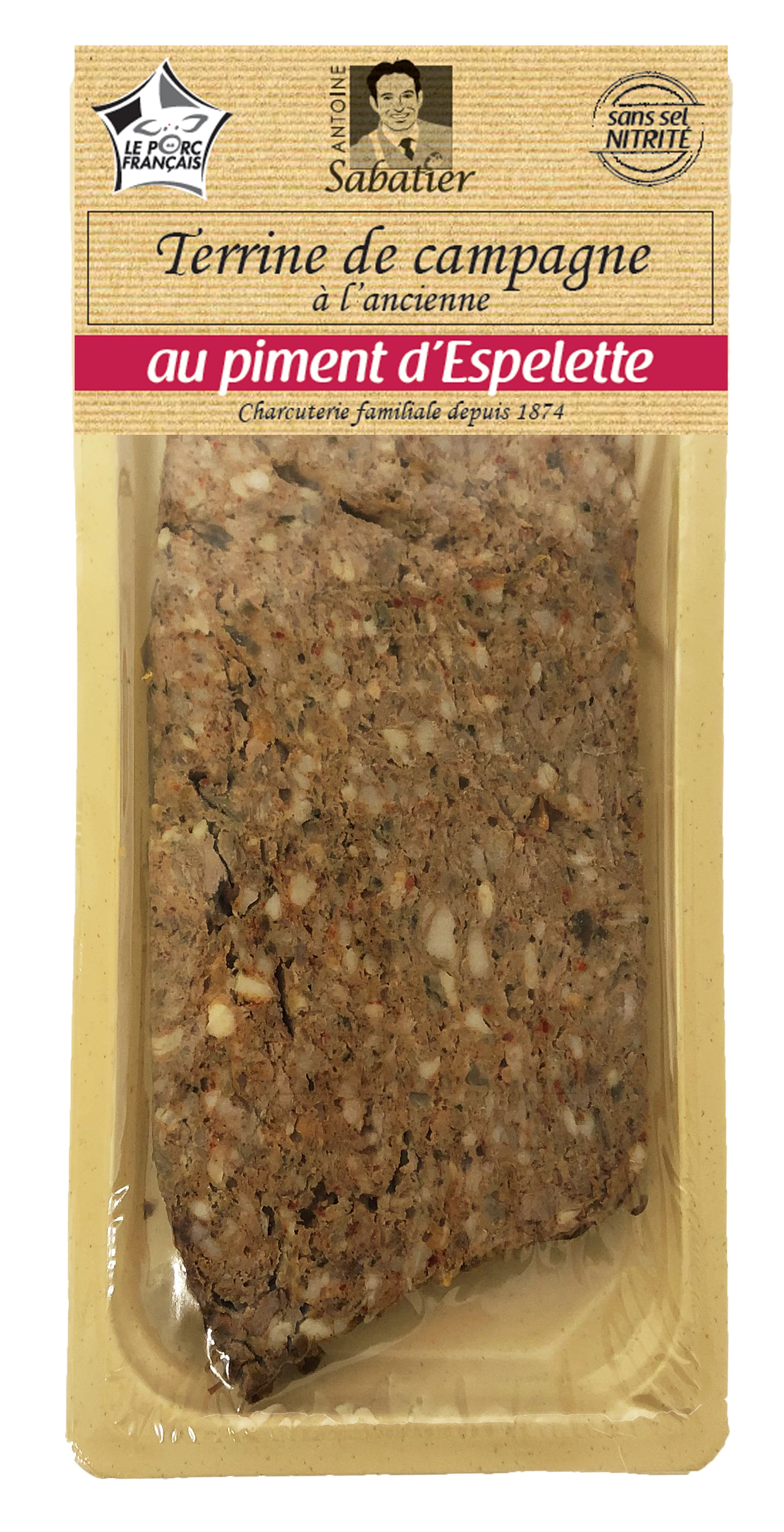 Terrine de Campagne à l'Ancienne au Piment d'Espelette Sans Sel Nitrité 160g - ANTOINE SABATIER