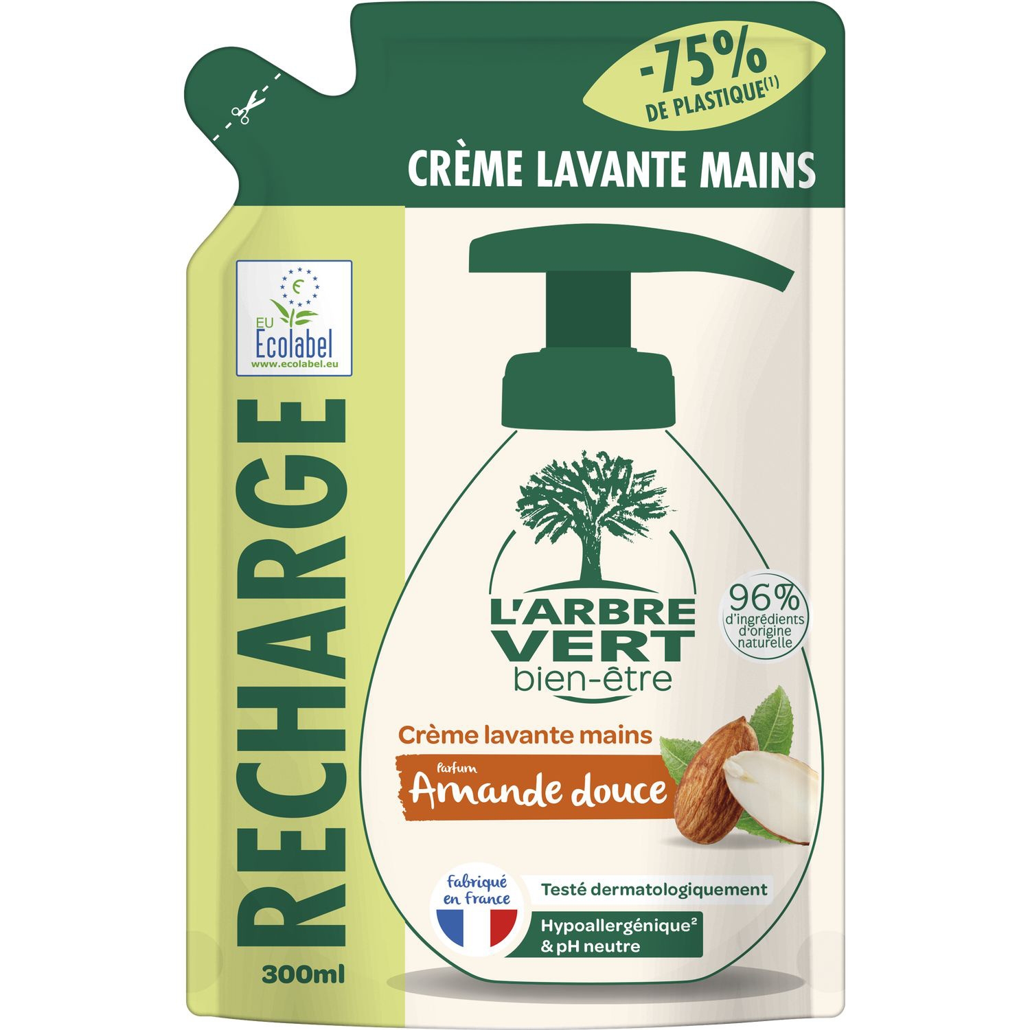Savon Liquide Recharge Mains Amande Douce 315 ml - L'ARBRE VERT