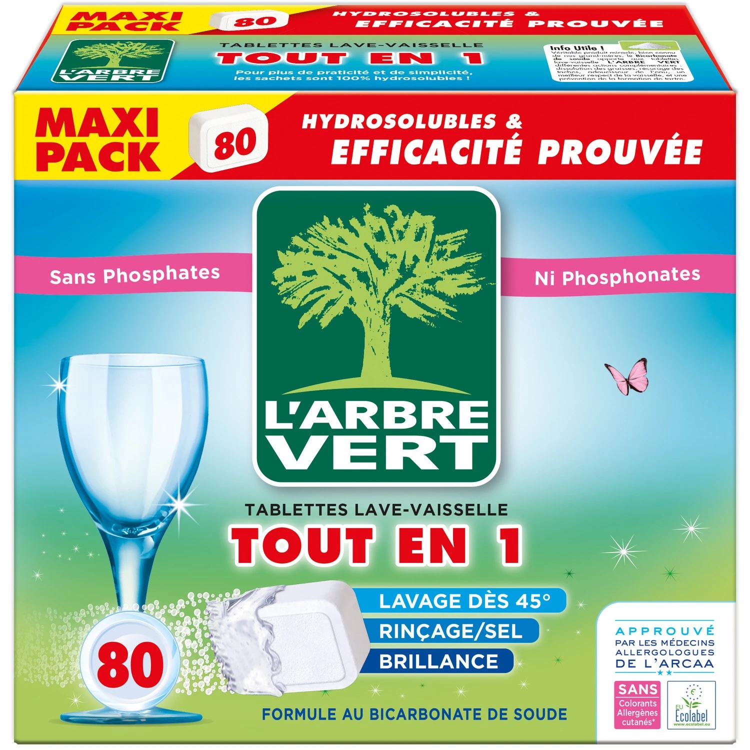 Tablette lave-vaisselle tout en 1 bicarbonate x80 - L'ARBRE VERT
