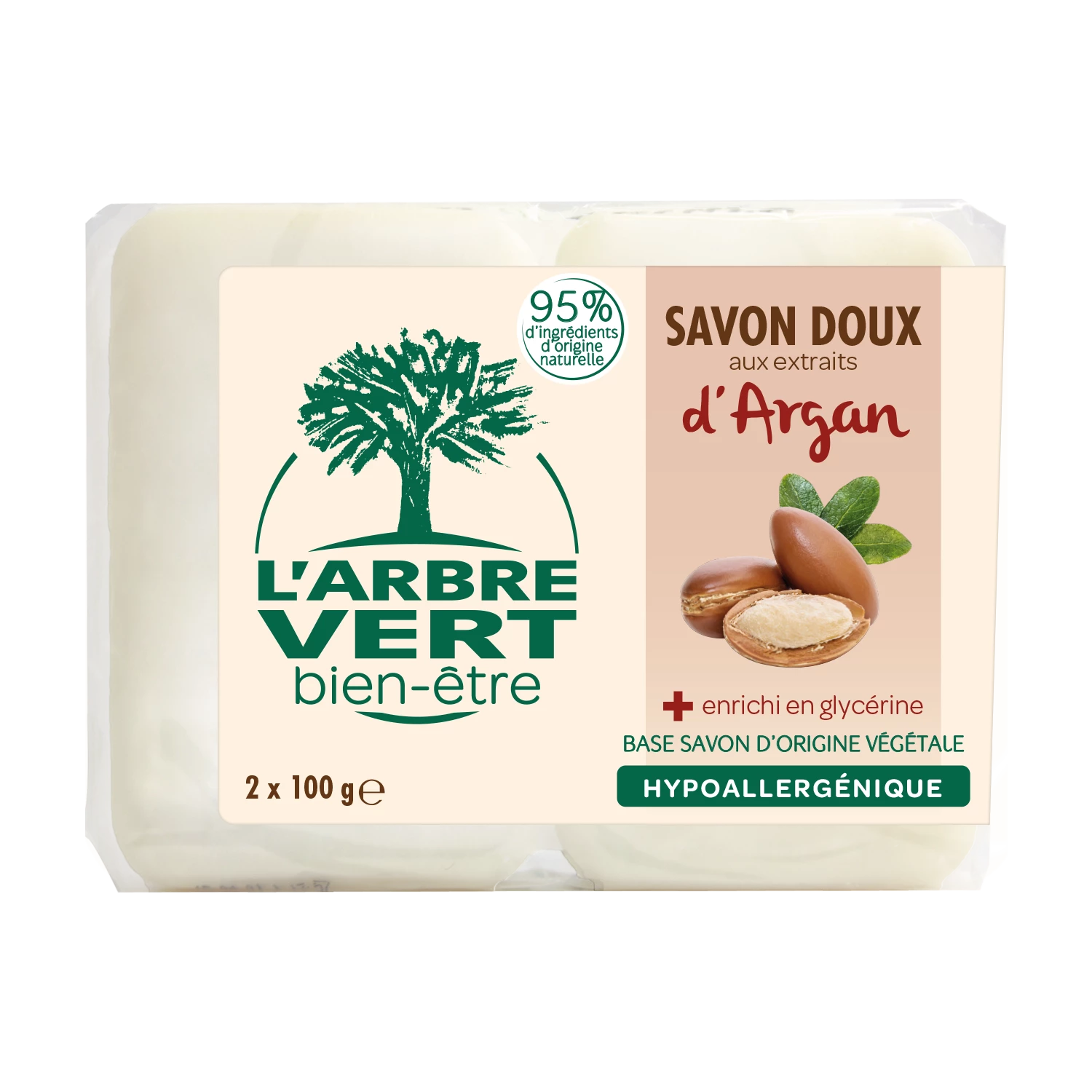 Mild Solid Argan Soap 2 x 100g - L'ARBRE VERT