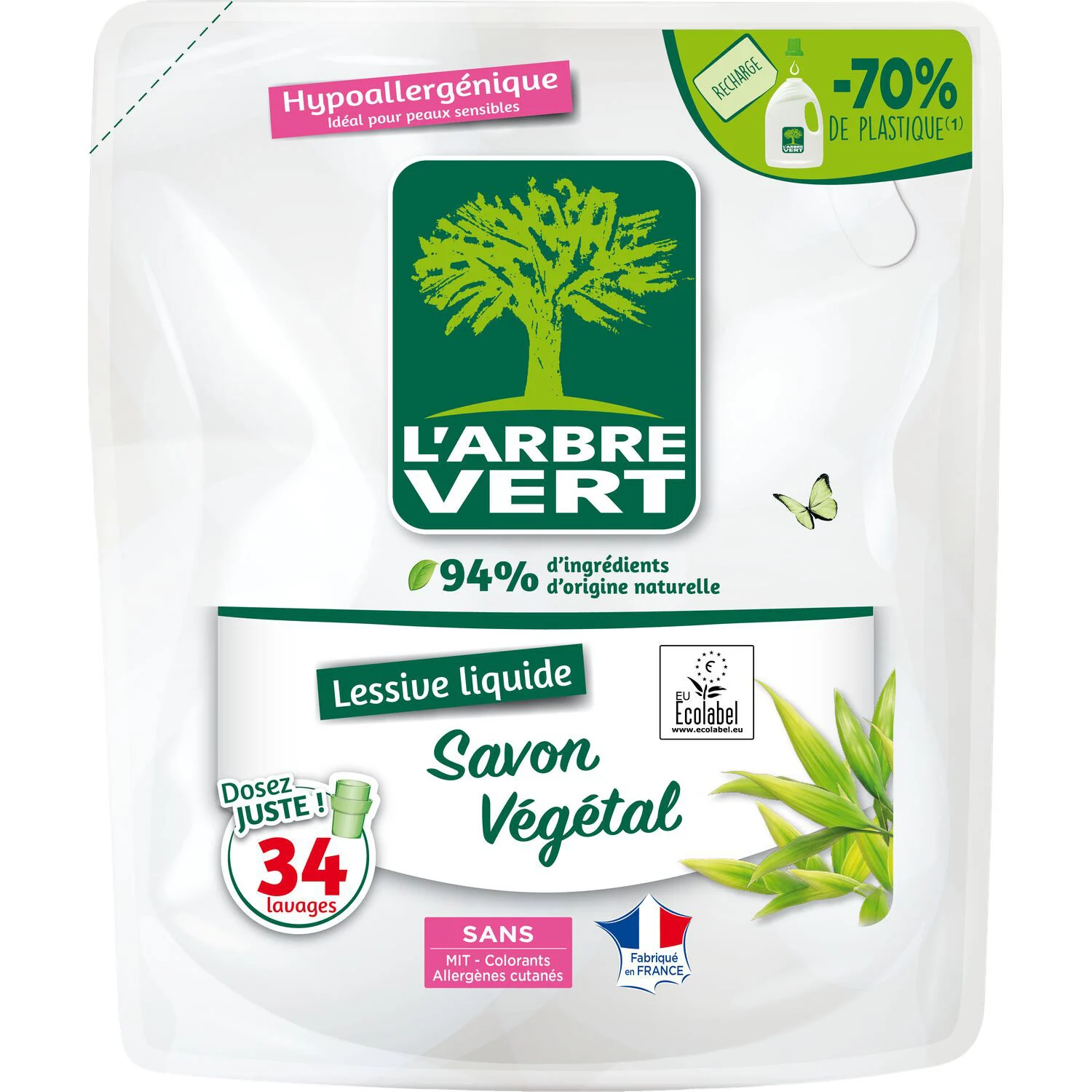 Recharge Lessive Liquide Savon Végétal 1,5l -l'arbre Vert