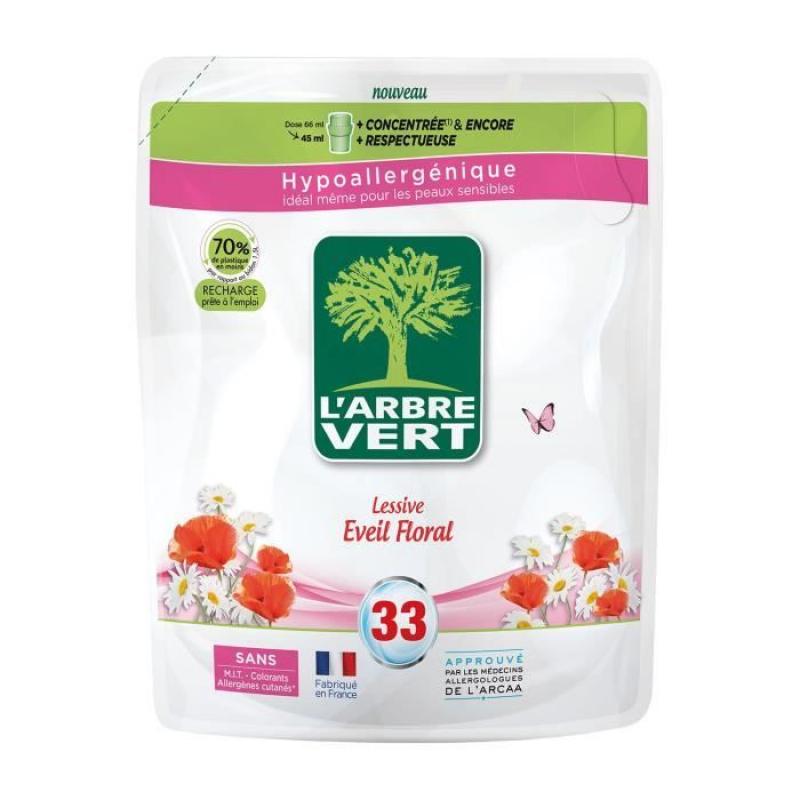 L'arbre Vert Recharge Lessive Ecolabel Eveil Floral - Hypoallergénique - 34 Lavages - 94% D'ingrédients D'origine Naturelle - 1,53l