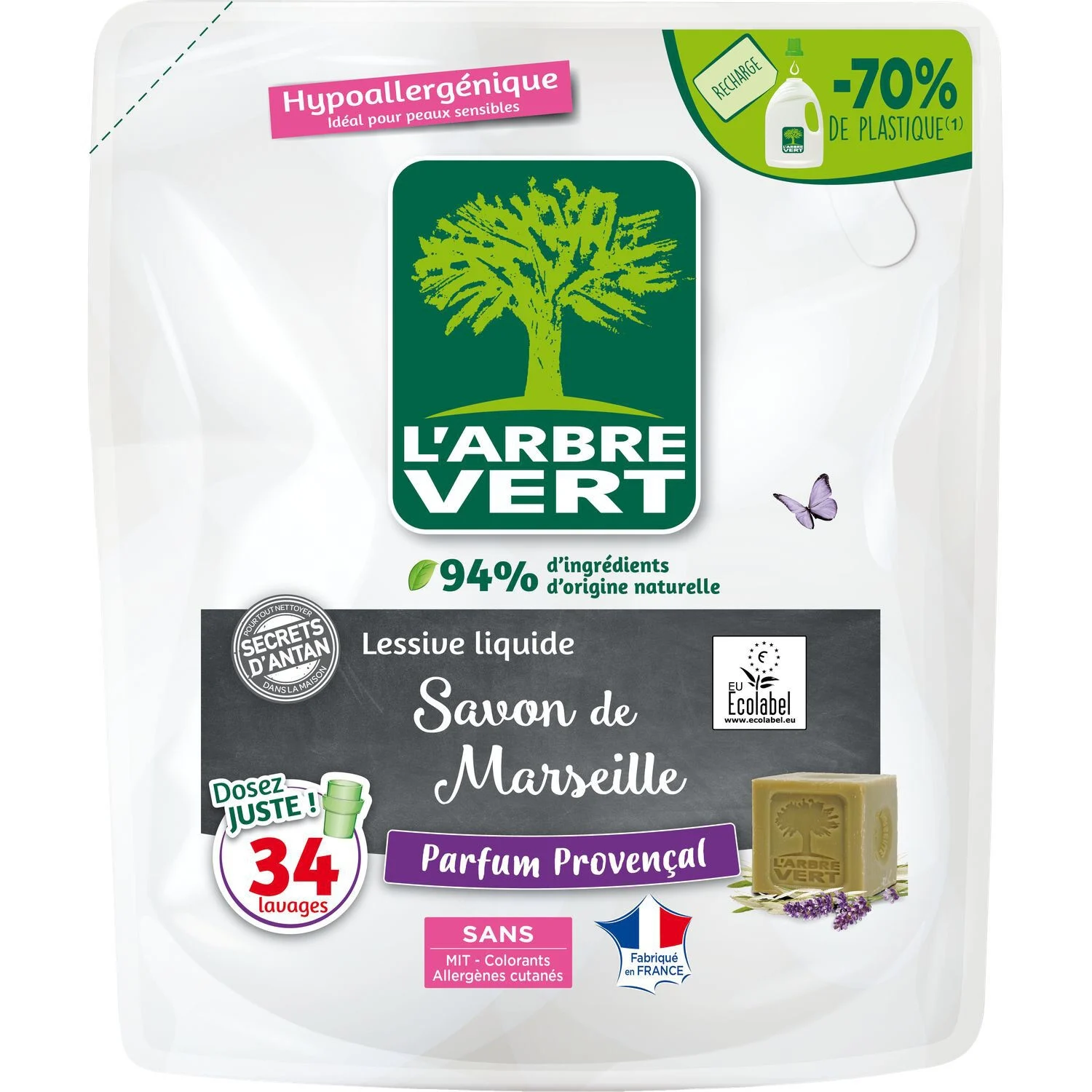 Liquid Laundry Refill Marseille Soap Provençal Perfume Secret D'antan Hypoallergenic 1.5l -l'arbre Vert