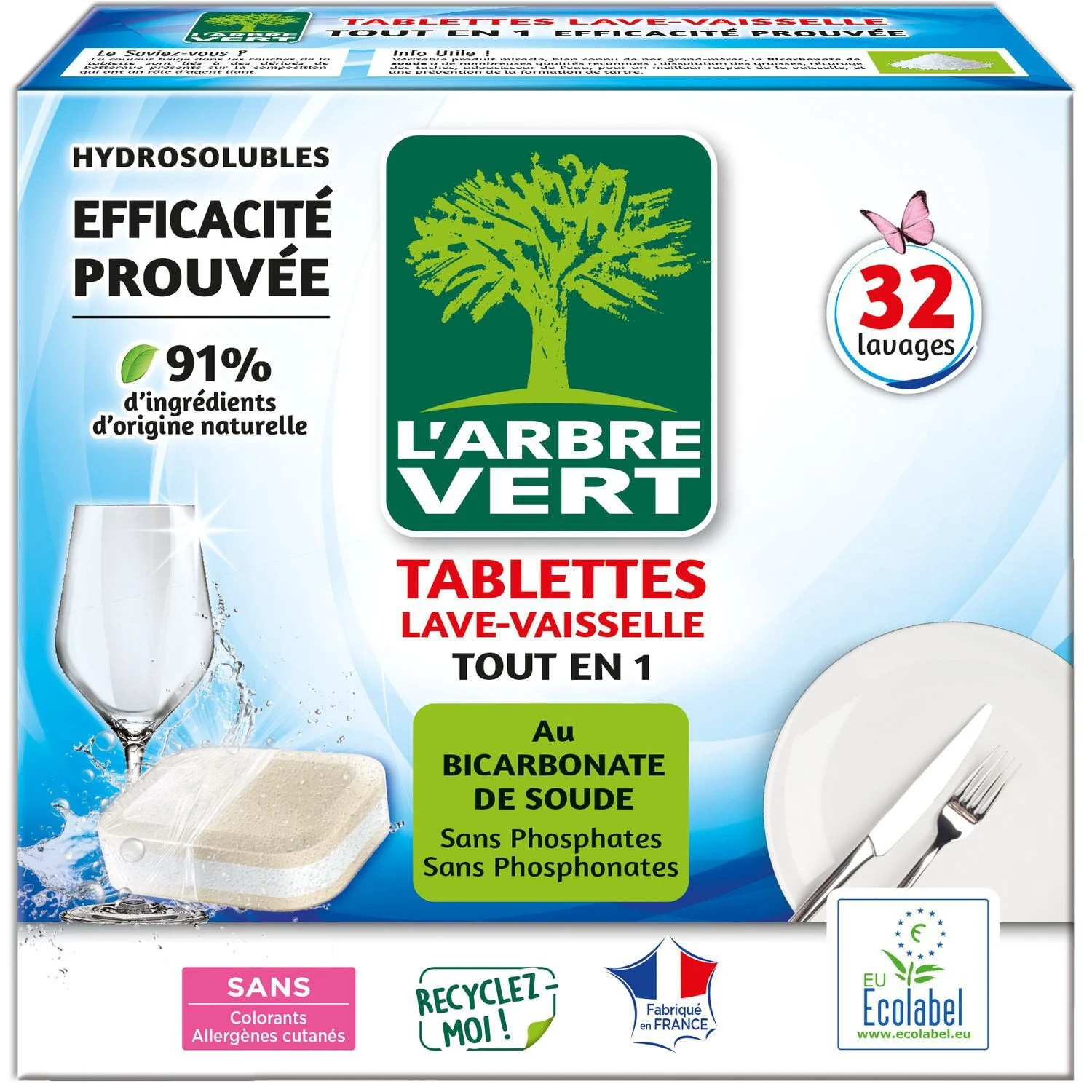 Dishwasher tablets all in 1 with soda bicarbonate x32 - L'arbre Vert