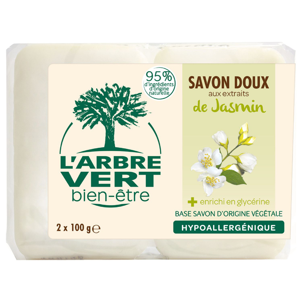L'arbre Vert Bien-être Savon Solide Doux Parfum Jasmin Hypoallergénique 2x100g