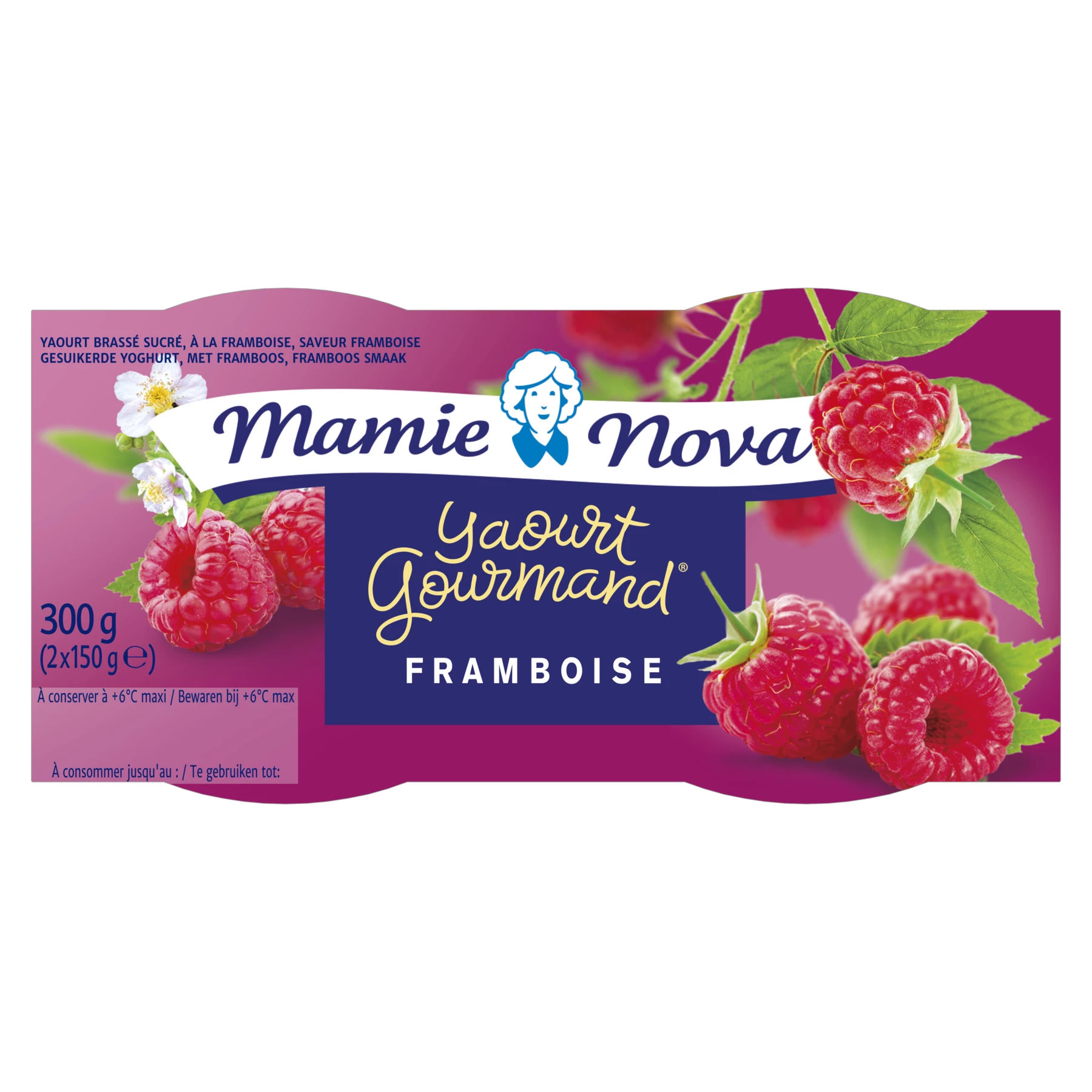 Gourmet raspberry yogurt with 2x150g pieces - Mamie Nova