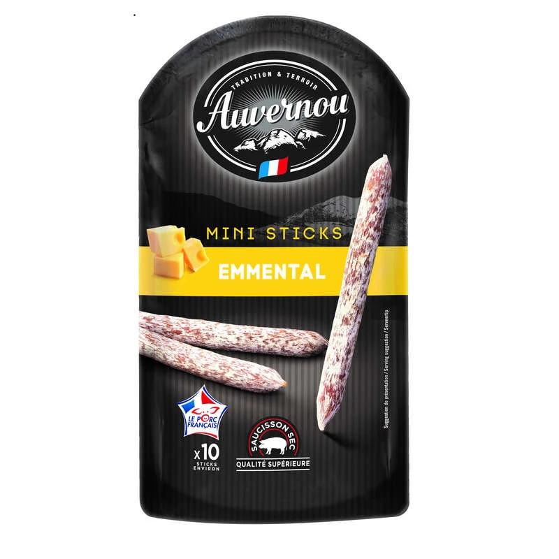 Saucisson Mini Stick Emmental x10 100g - AUVERNOU