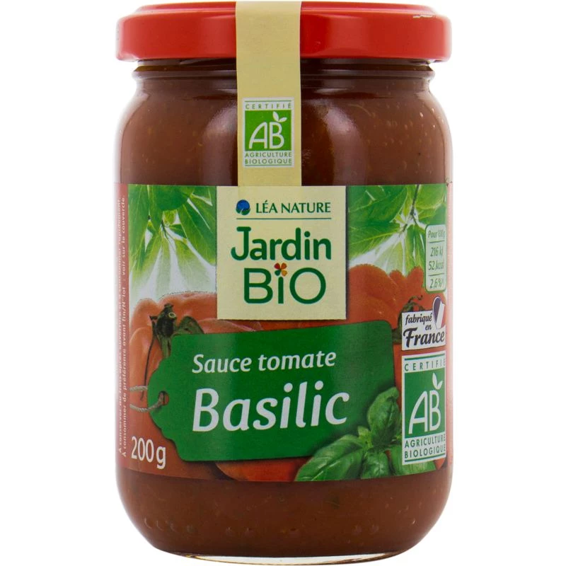 Organic tomato basil sauce 200g - JARDIN Bio