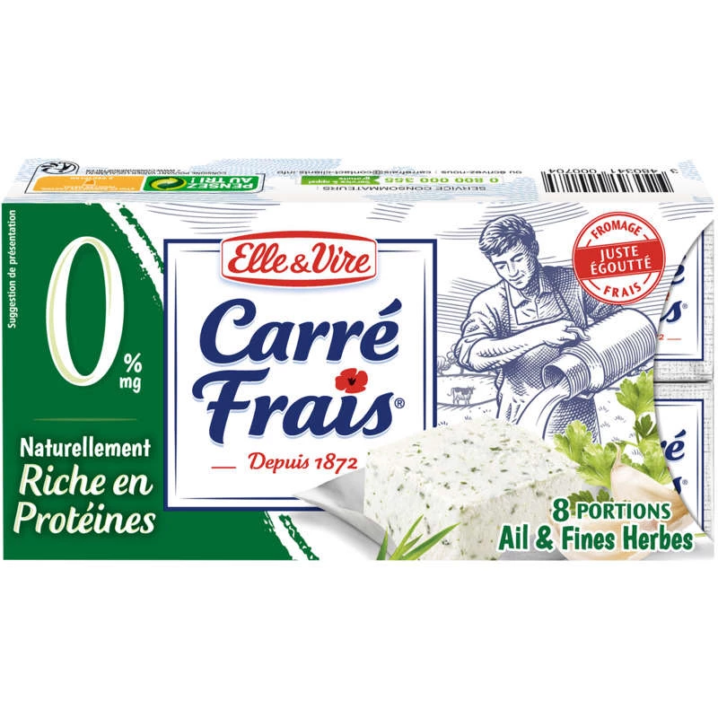 Carre Frais Ail & Fines Herbes 0%mg 8p 200g - ELLE & VIRE