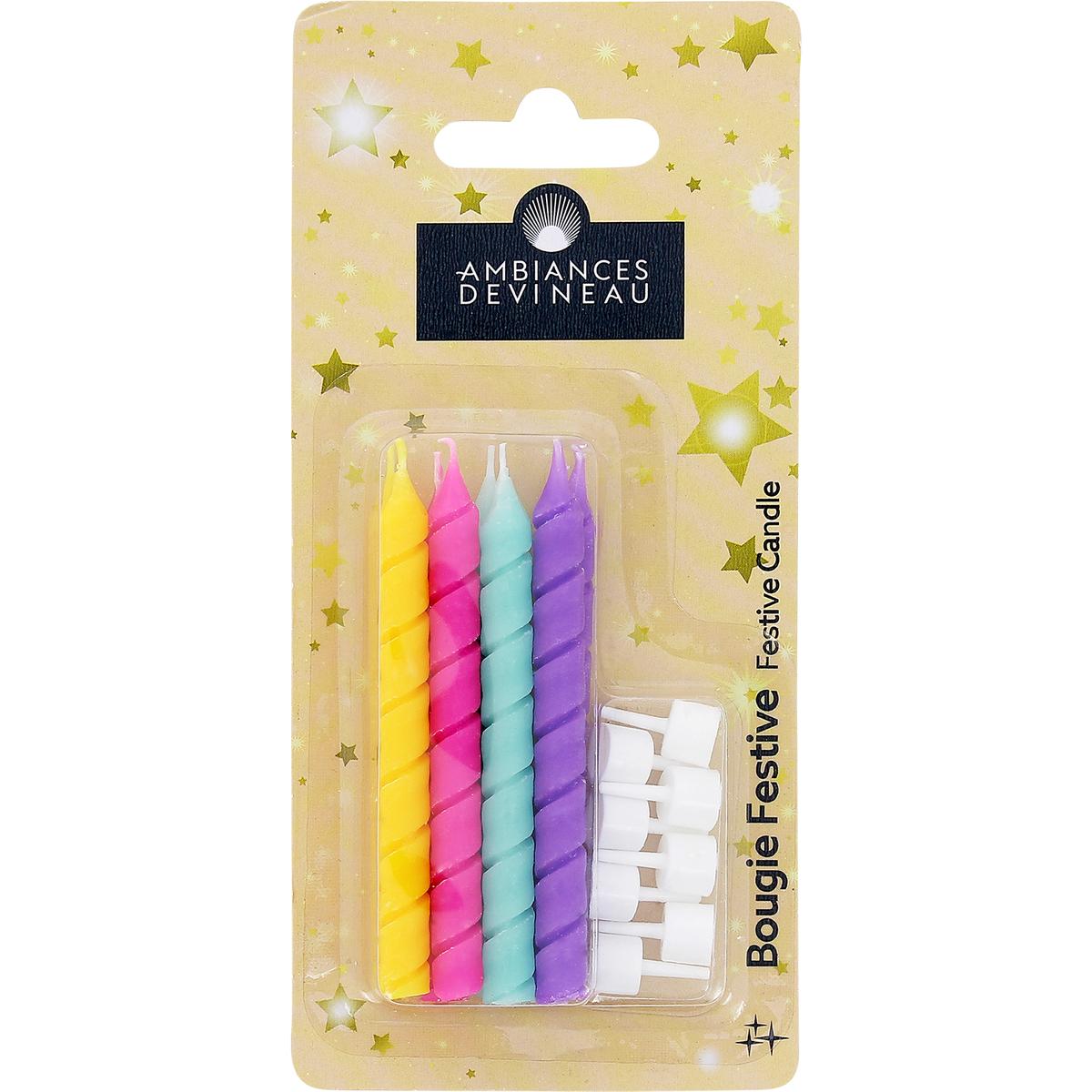 Lot de 8 bougies torsadees, coloris assortis - DEVINEAU