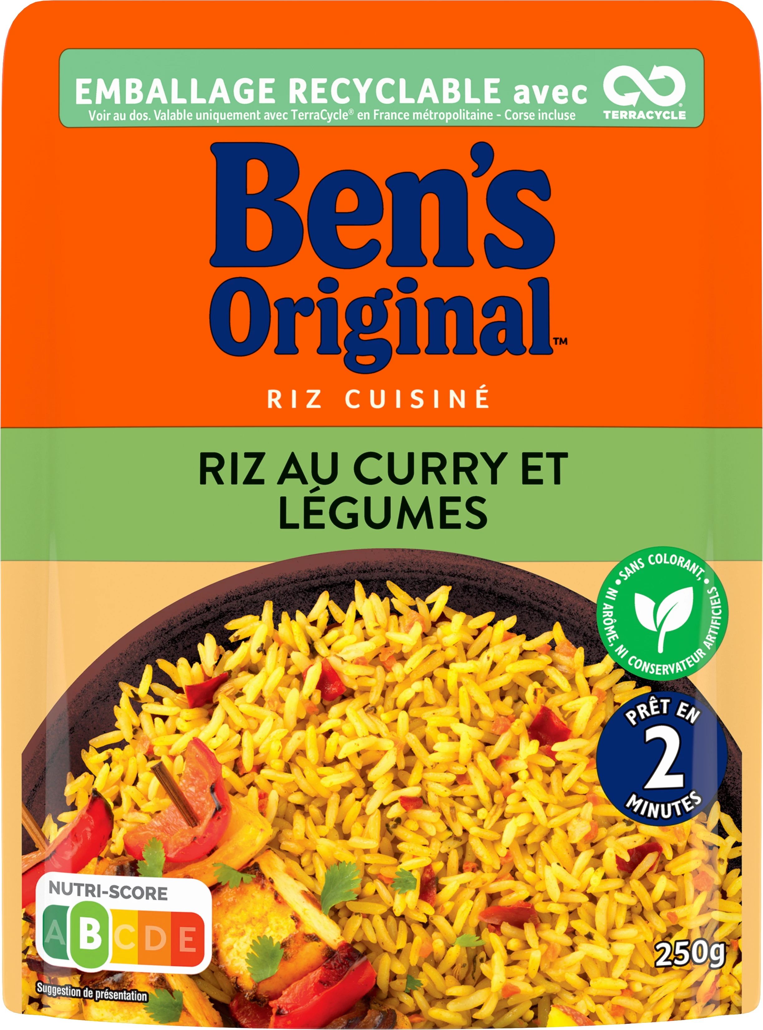 Grossiste Riz Micro-ondes express au curry et Légumes, 250g - BEN'S Original