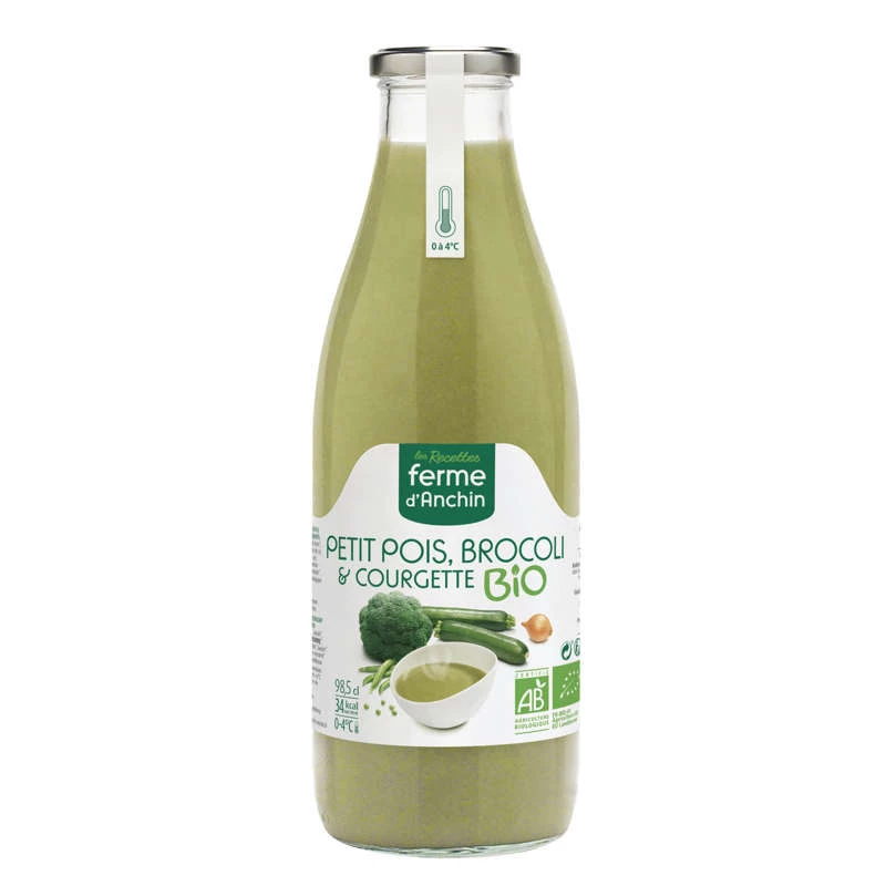 Potage Petit Pois Brocoli Courgette bio, 98,5cl - FERME D'ANCHIN