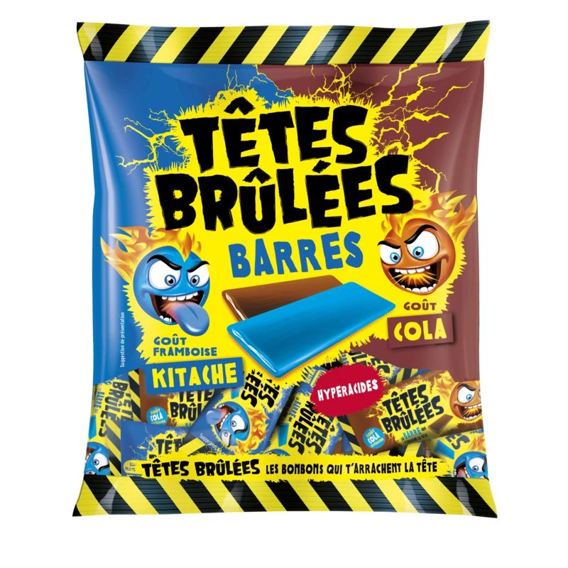 Bonbons barres goûts framboise/cola 200 g - TÊTES BRÛLÉES