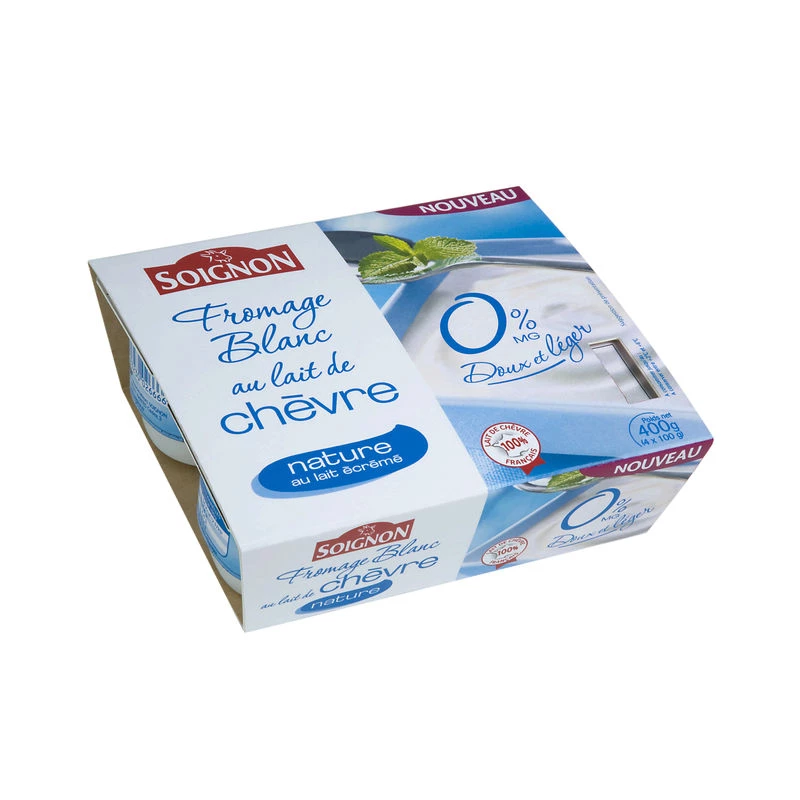 Fromage blanc Nature au lait de Chevre 0% 4x100g - SOIGNON