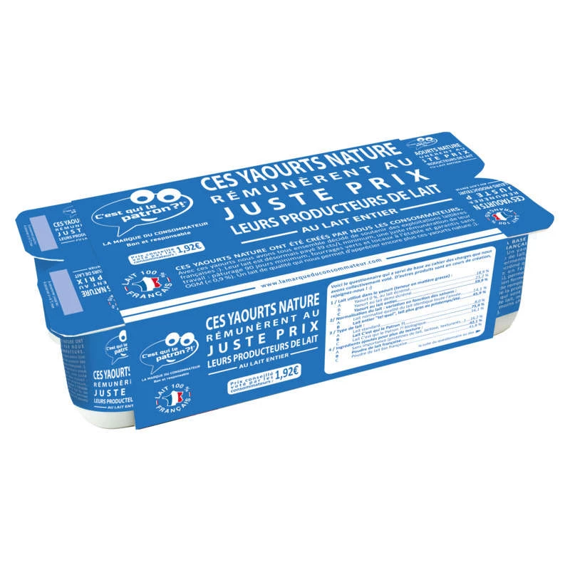 Natural Whole Milk Yogurt 8x125g - C'est Qui Le Patron ?