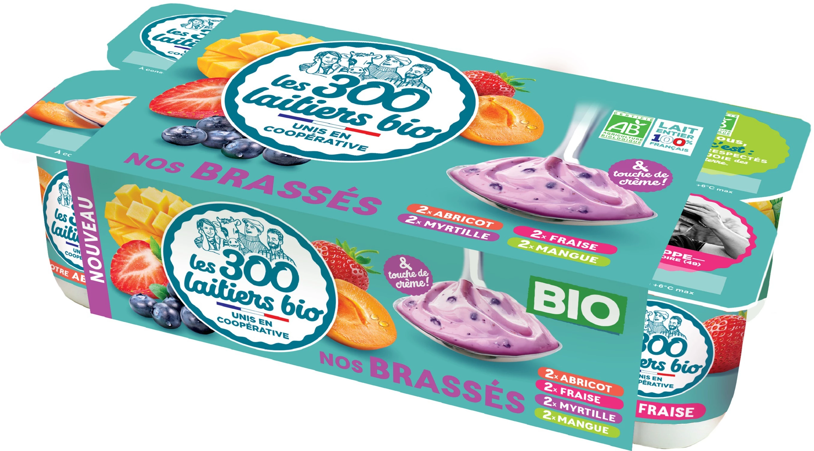 الزبادي العضوي بالفواكه المخفوقة والمشمش والتوت والمانجو والفراولة - LES 300 & BIO