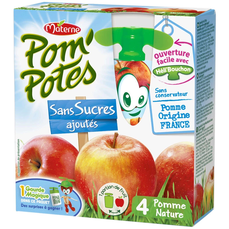 Compote de pomme nature sans sucres ajoutés 4x90g - POM' POTES