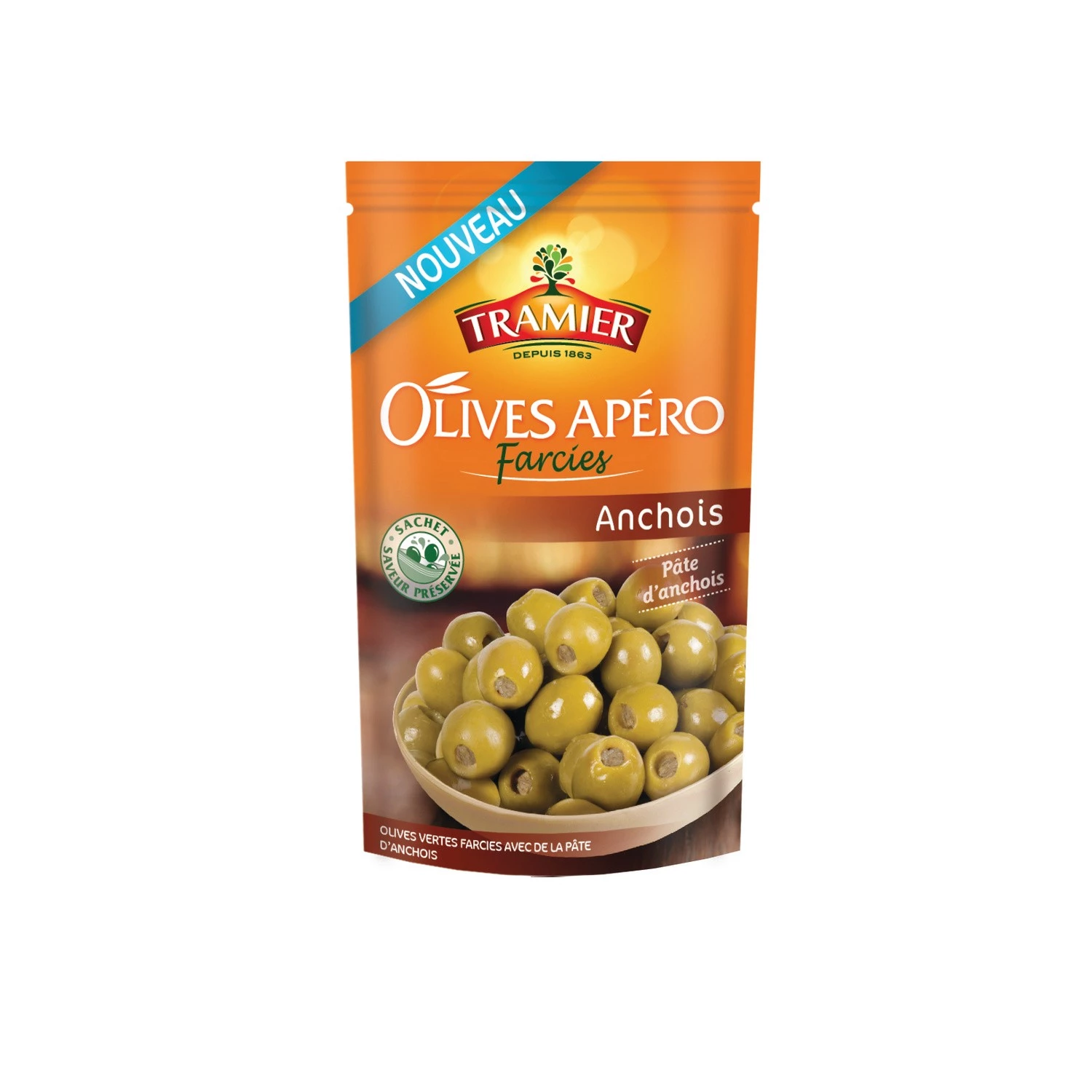 Olives Vertes Farcies Anchois, 150g - TRAMIER