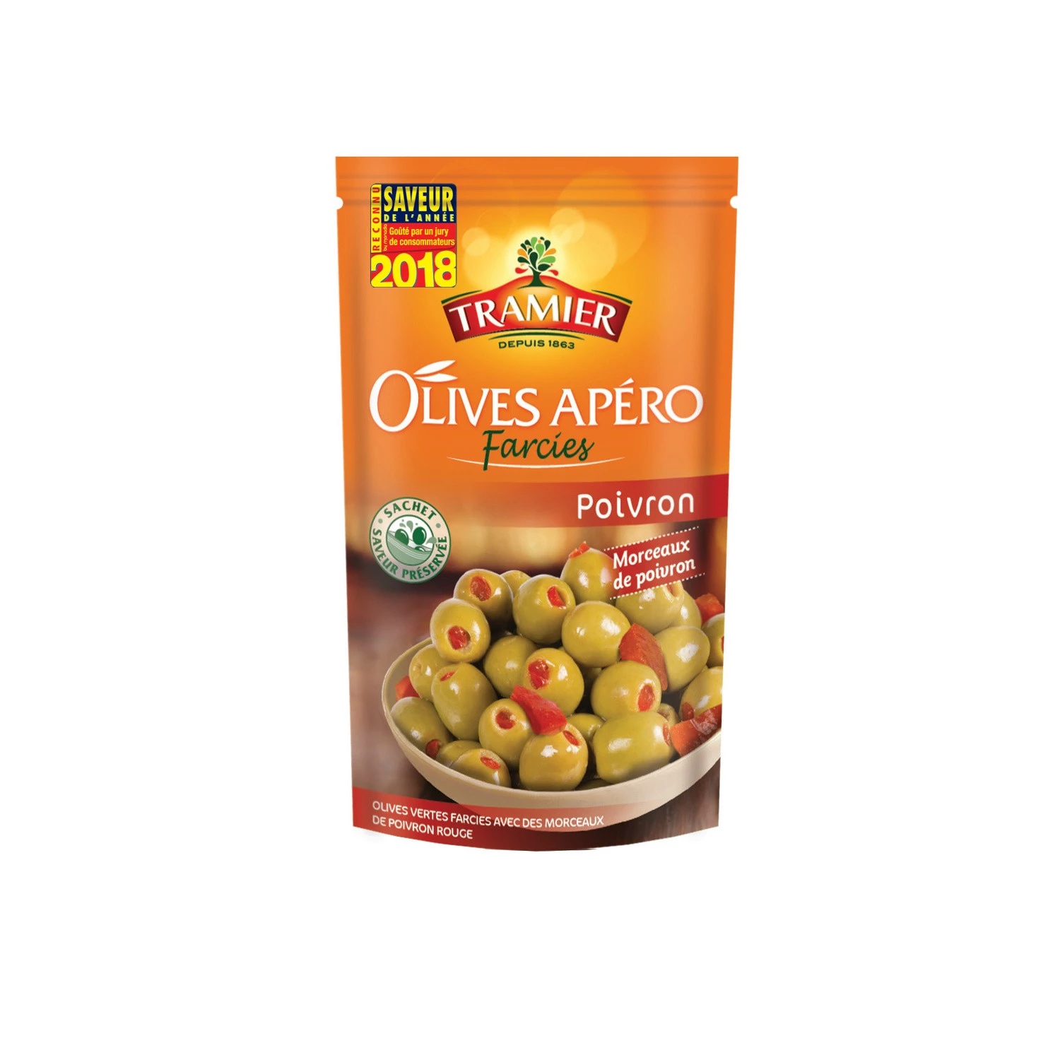 Grüne Oliven gefüllt mit Pfeffer, 130g - TRAMIER