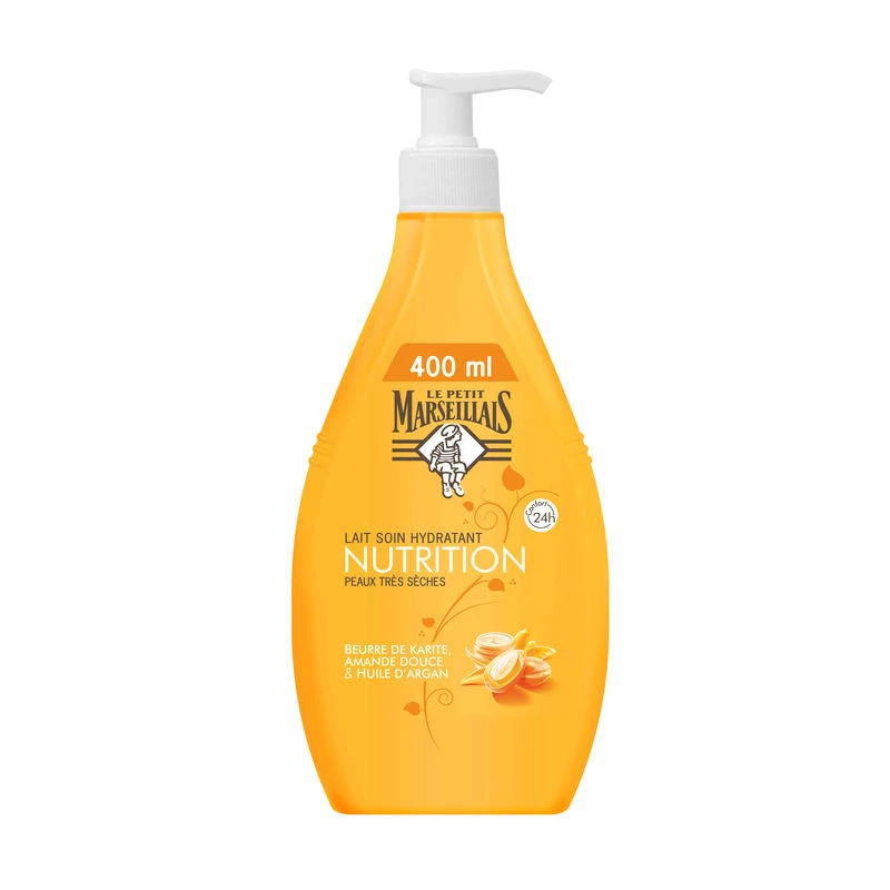 Nutritional Moisturizing Body Milk, Very Dry Skin, Shea & Argan 400ml - LE PETIT MARSEILLAIS