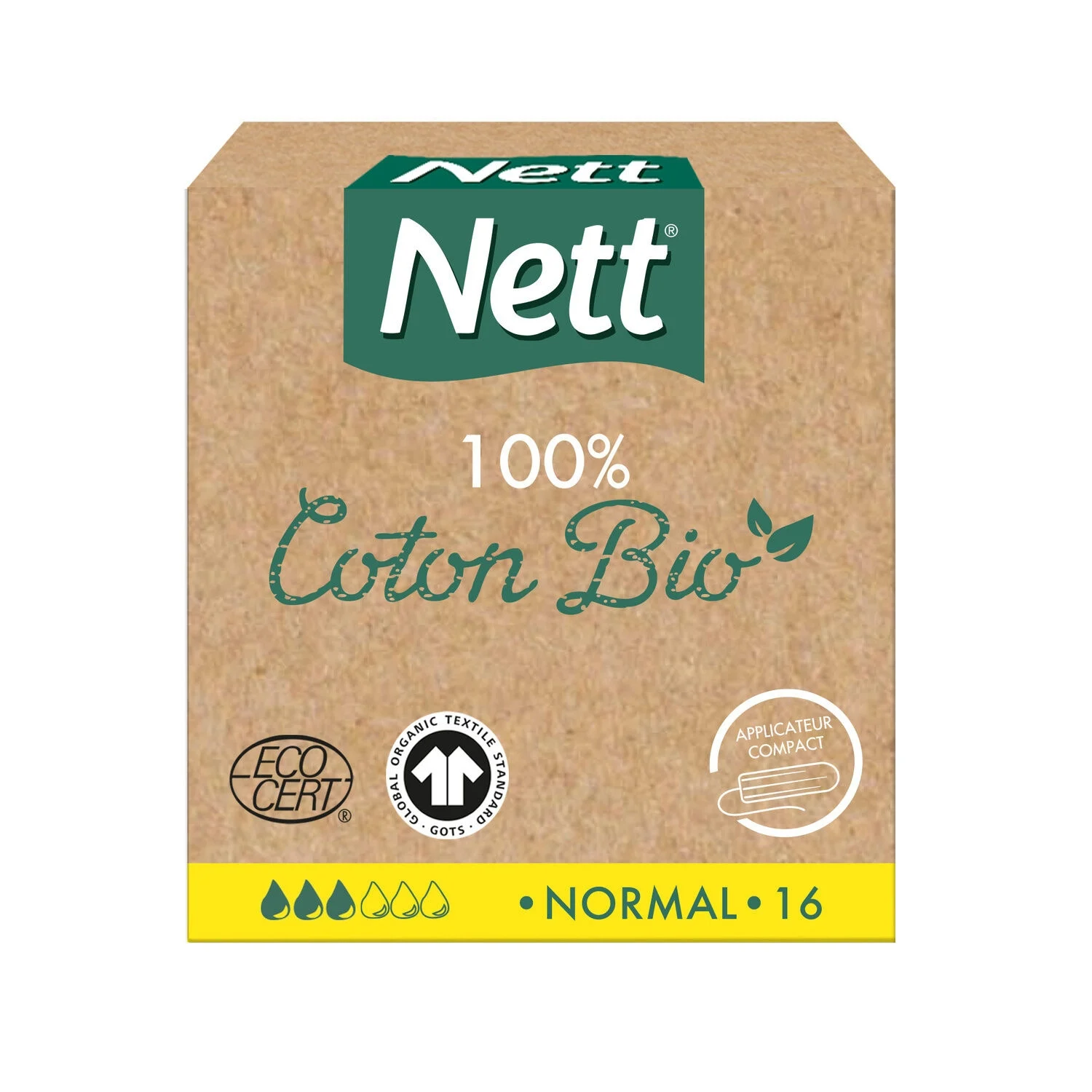 Tampons with 100% normal organic cotton applicator x16nett