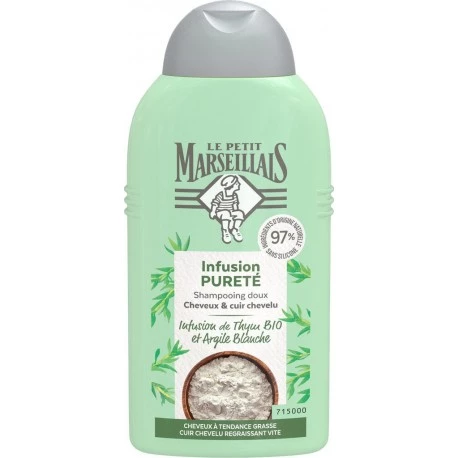 Purifying Balancing Shampoo, Quickly Regreasing Hair, Silicone-Free, White Clay, Organic 250ml - Le Petit Marseillais