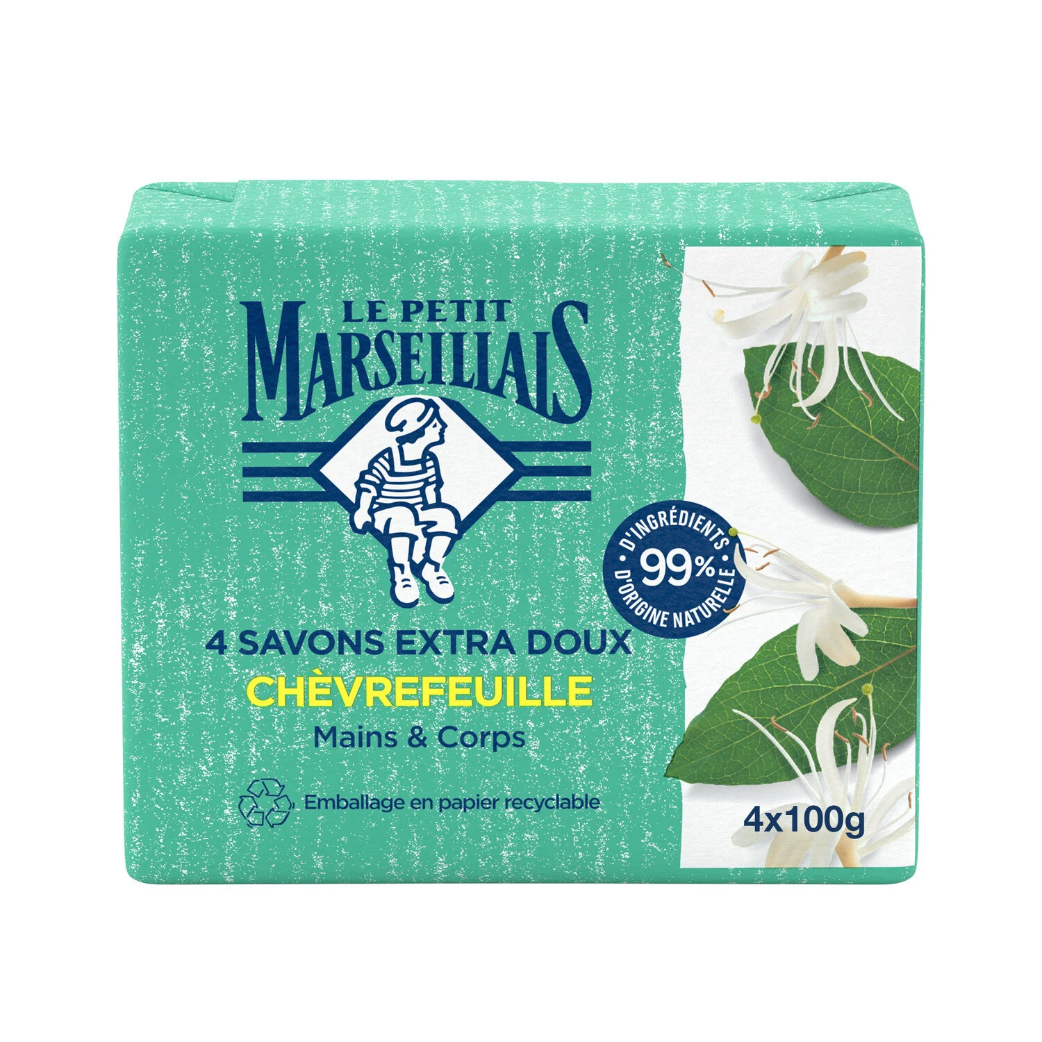 Savon Solide Mains & Corps Extra Doux Chèvrefeuille 4x100g -le Petit Marseillais