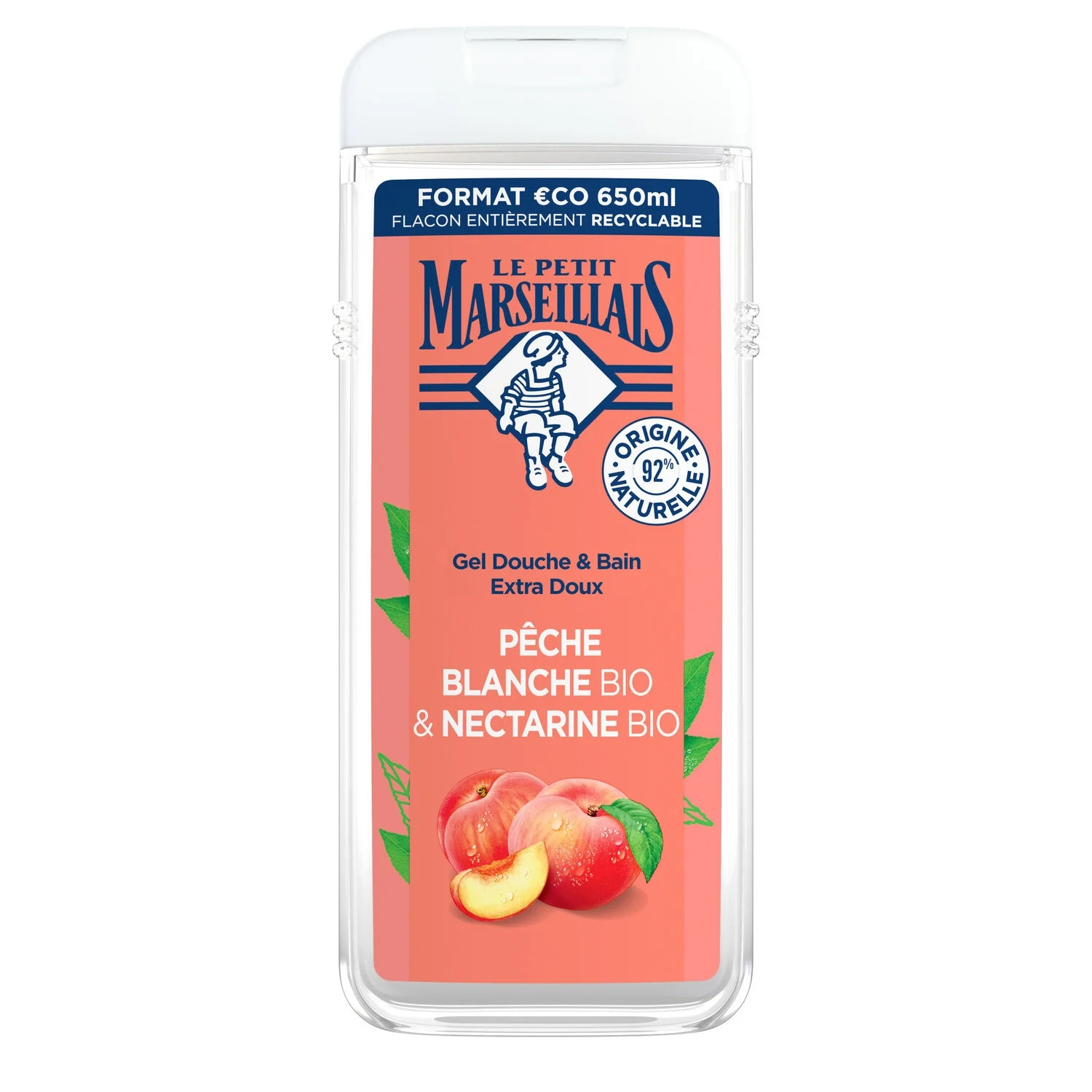 White Peach & Nectarine Shower Gel Hydrates and Refreshes Organic 650ml - LE PETIT MARSEILLAIS