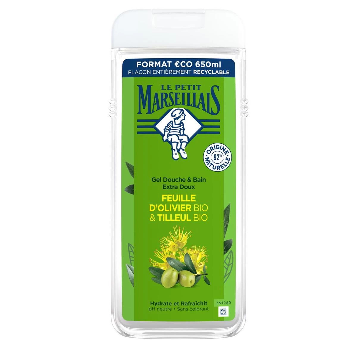 Shower Gel with Olive Leaf & Linden Moisturizes and Refreshes Organic 650ml - LE PETIT MARSEILLAIS