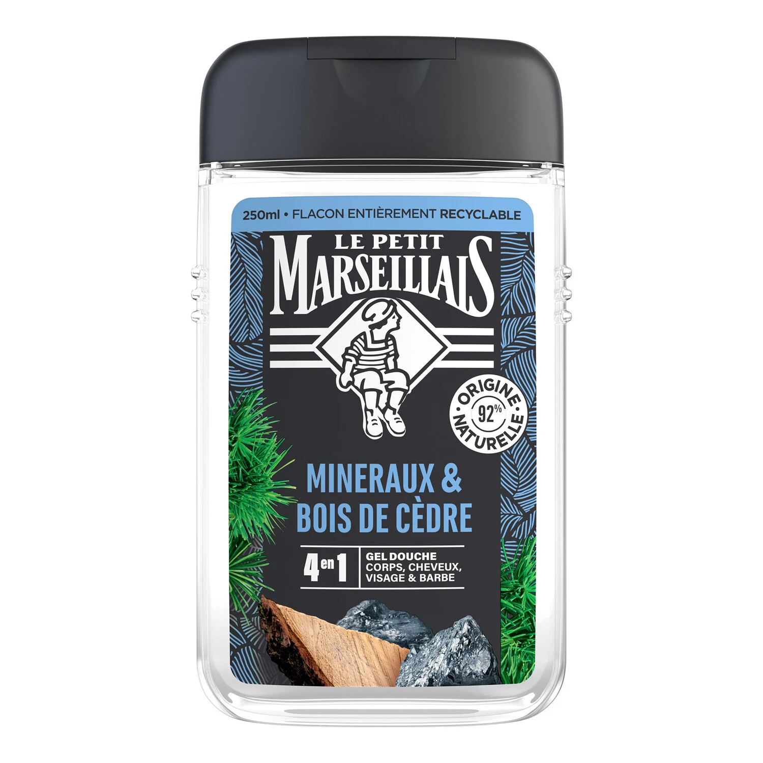 Shower Gel for Men, 4 in 1 Minerals & Cedarwood 250ml - Le Petit Marseillais