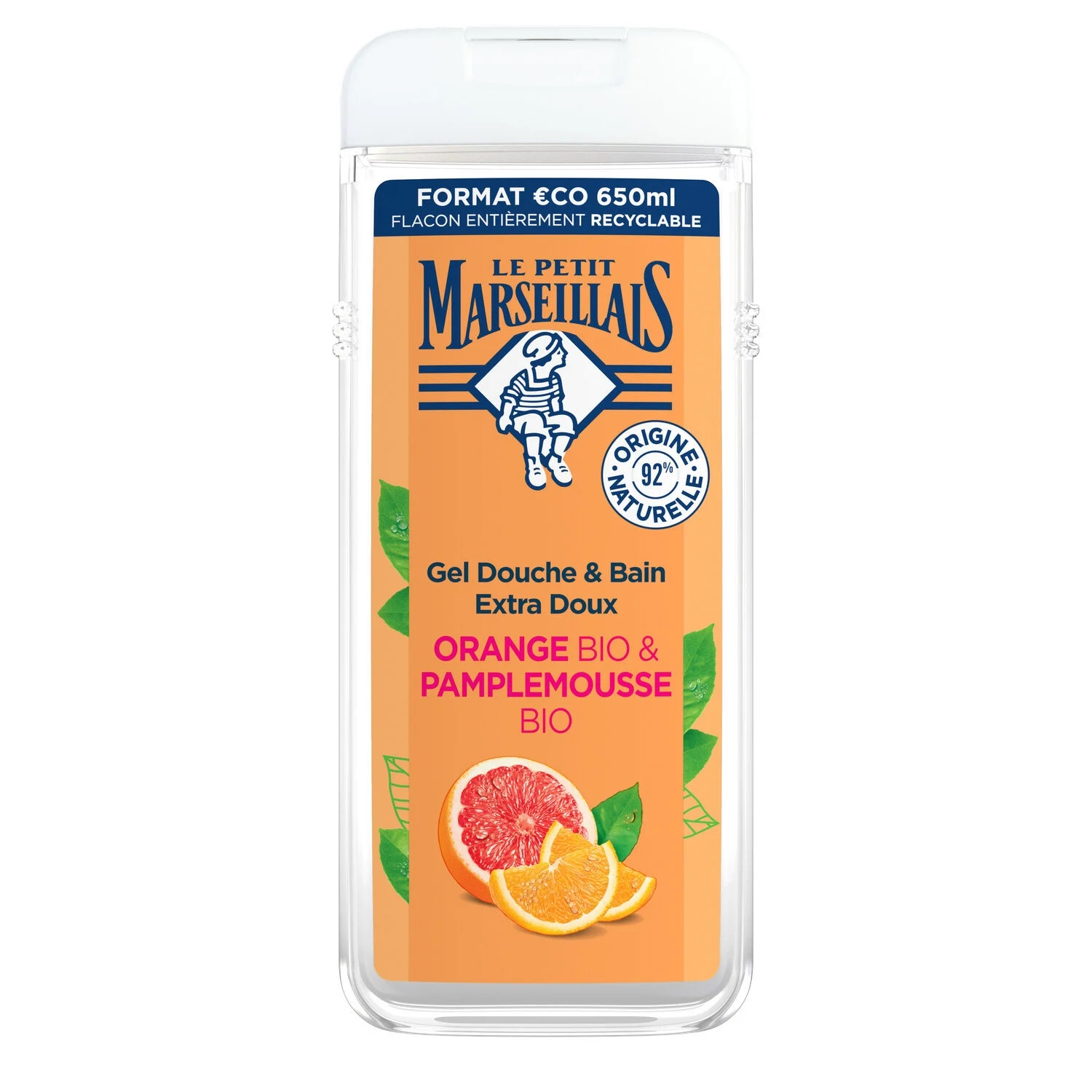 オレンジとグレープフルーツのシャワージェル 保湿とリフレッシュ オーガニック 650ml - LE PETIT MARSEILLAIS