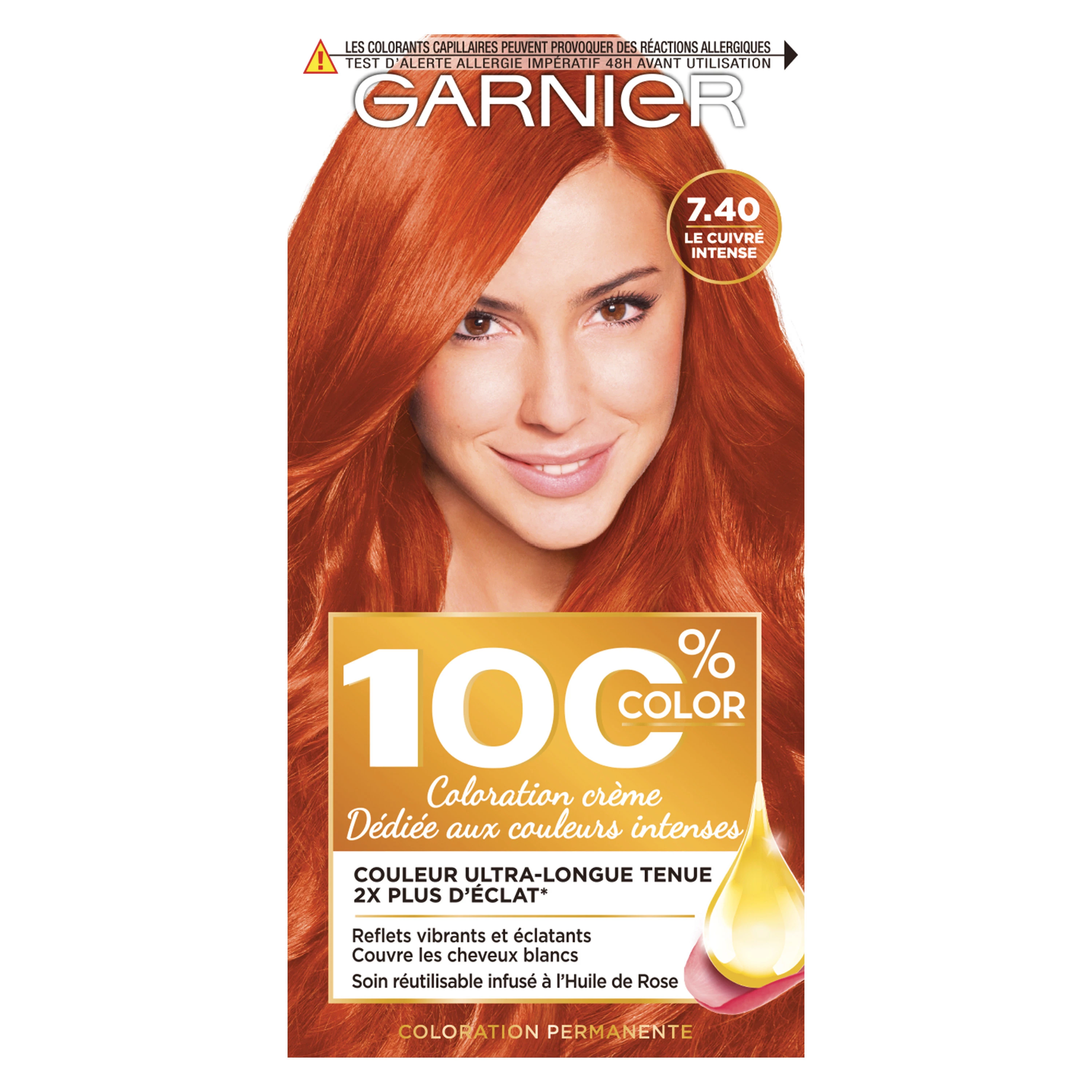 Coloración permanente 7.40 Le Cuivré Intense 100% COLOR - GARNIER