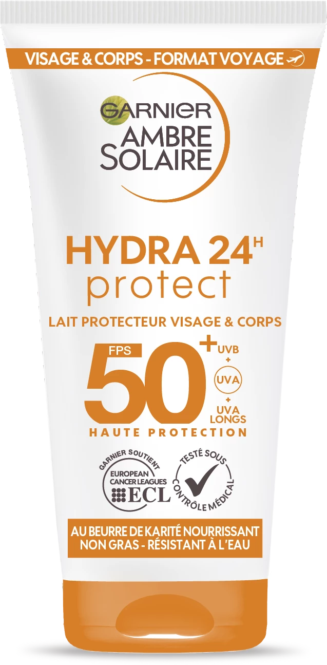 Lait solaire hydra 24H protect SPF 50+ visage & corps 50ml - GARNIER