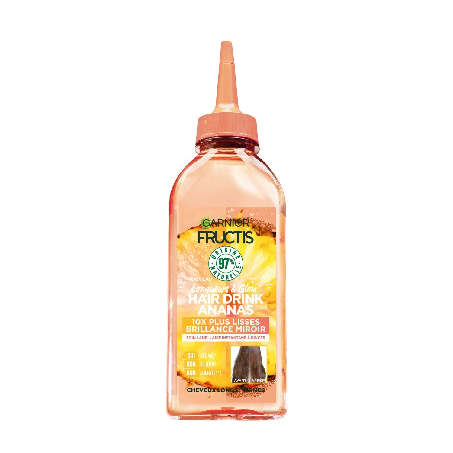 Bebida capilar laminar para el cuidado del cabello, longitudes y brillo, piña fructis, 200 ml - GARNIER