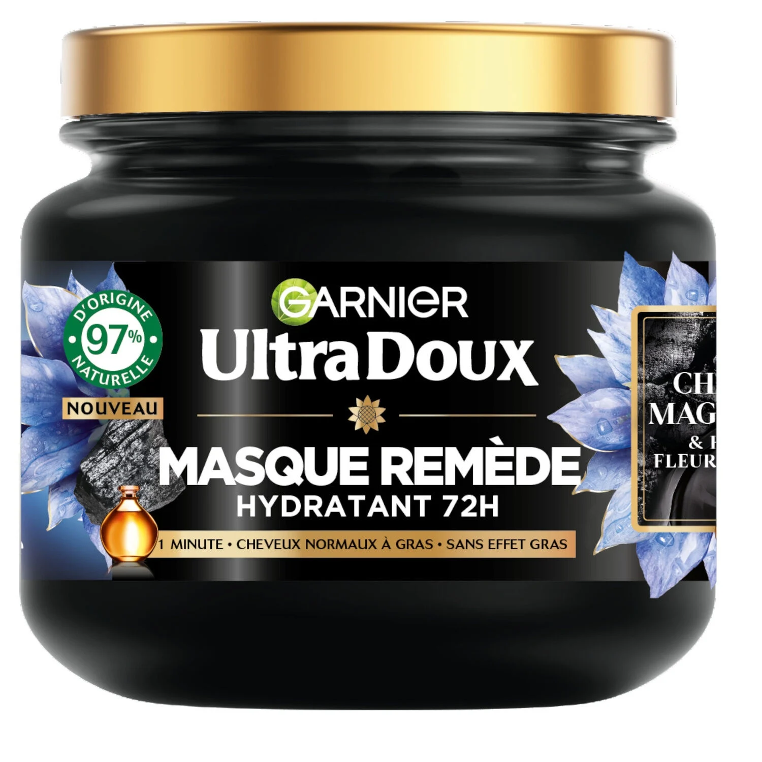 Hair Mask Moisturizing Remedy Magnetic Charcoal, Nigella Flower Oil, 340ml - GARNIER