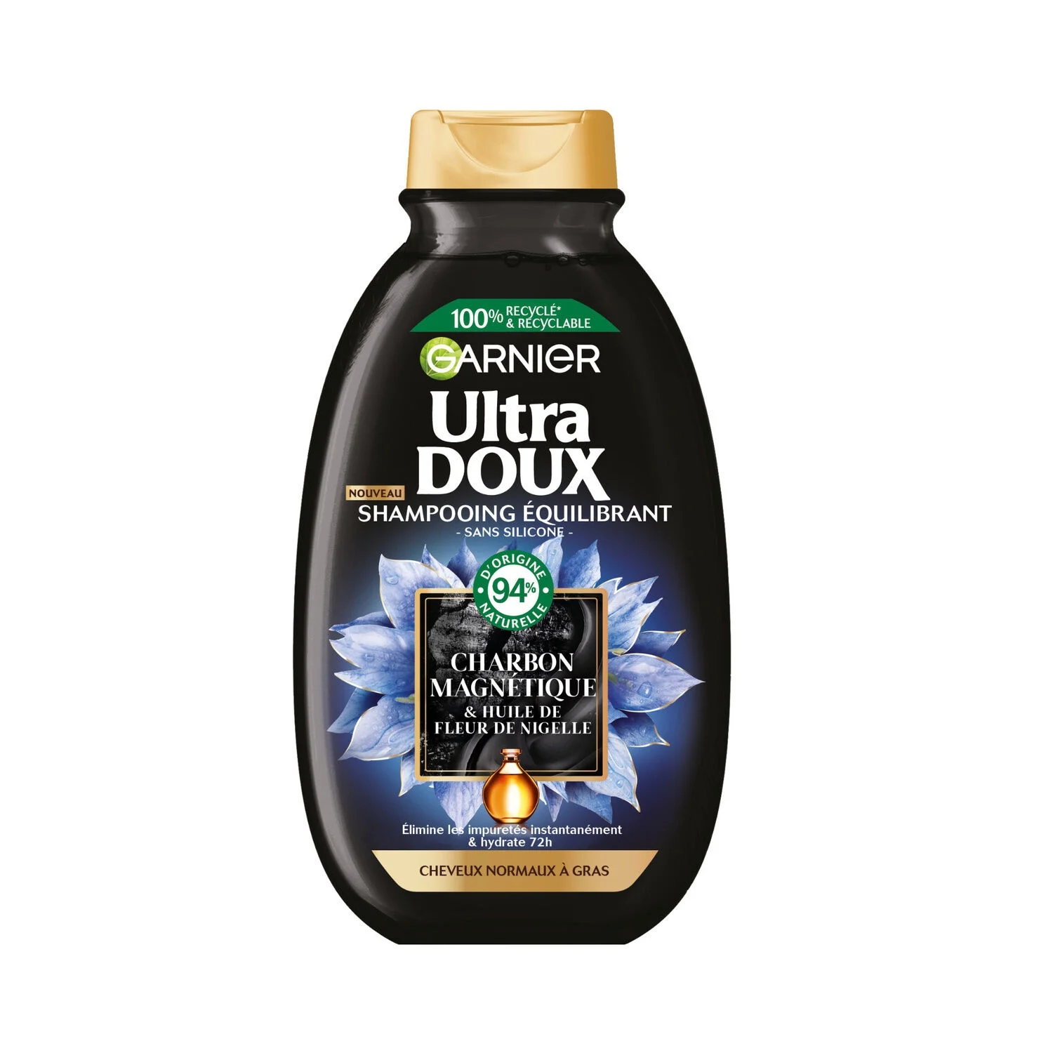 Haircare Magnetic Charcoal and Nigella Flower Oil Balancing Shampoo, 250ml - GARNIER