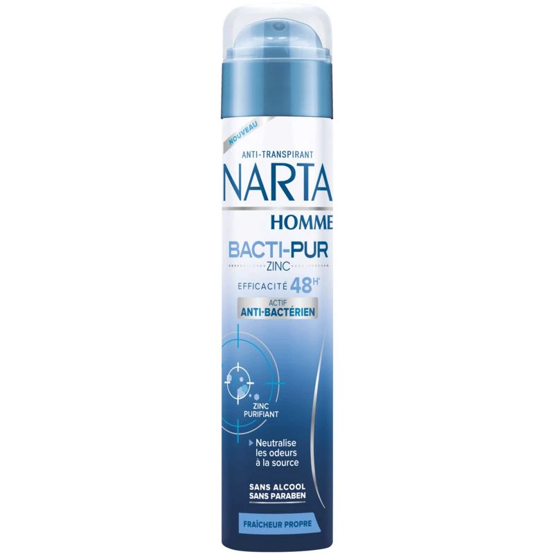 Déodorant MEN Bacti-pur 48h fraîcheur propre 200ml - NARTA