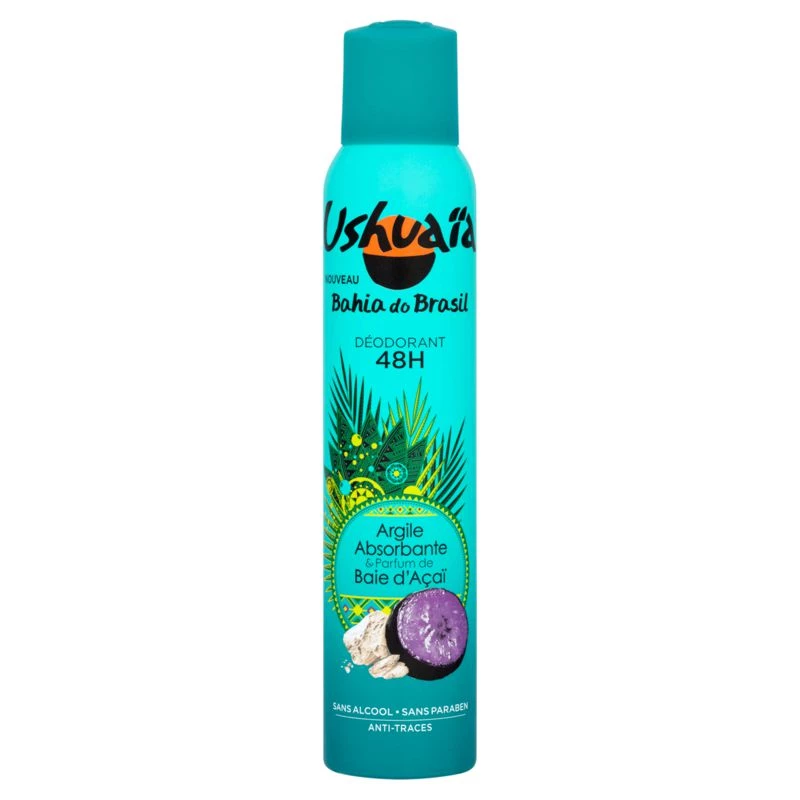 Bahia do Brasil women's deodorant with absorbent clay and Acai berry scent 200 ml - USHUAIA