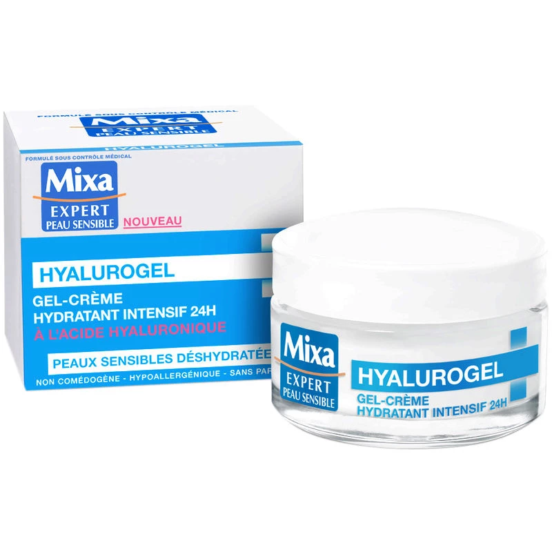 Soin Hyalurogel Gel Crème Hydratant 24h Peaux Sensibles Déshydratées, 50ml - MIXA